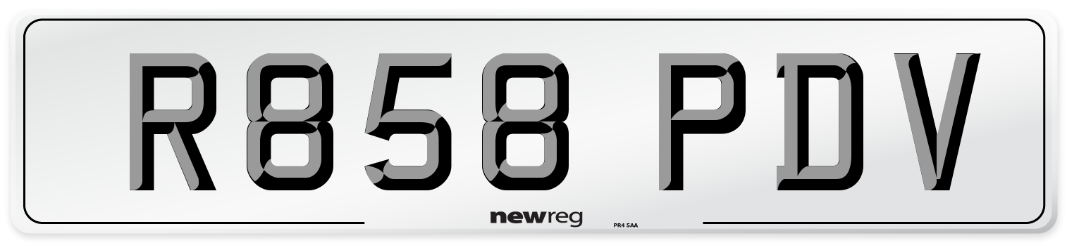 R858 PDV Number Plate from New Reg